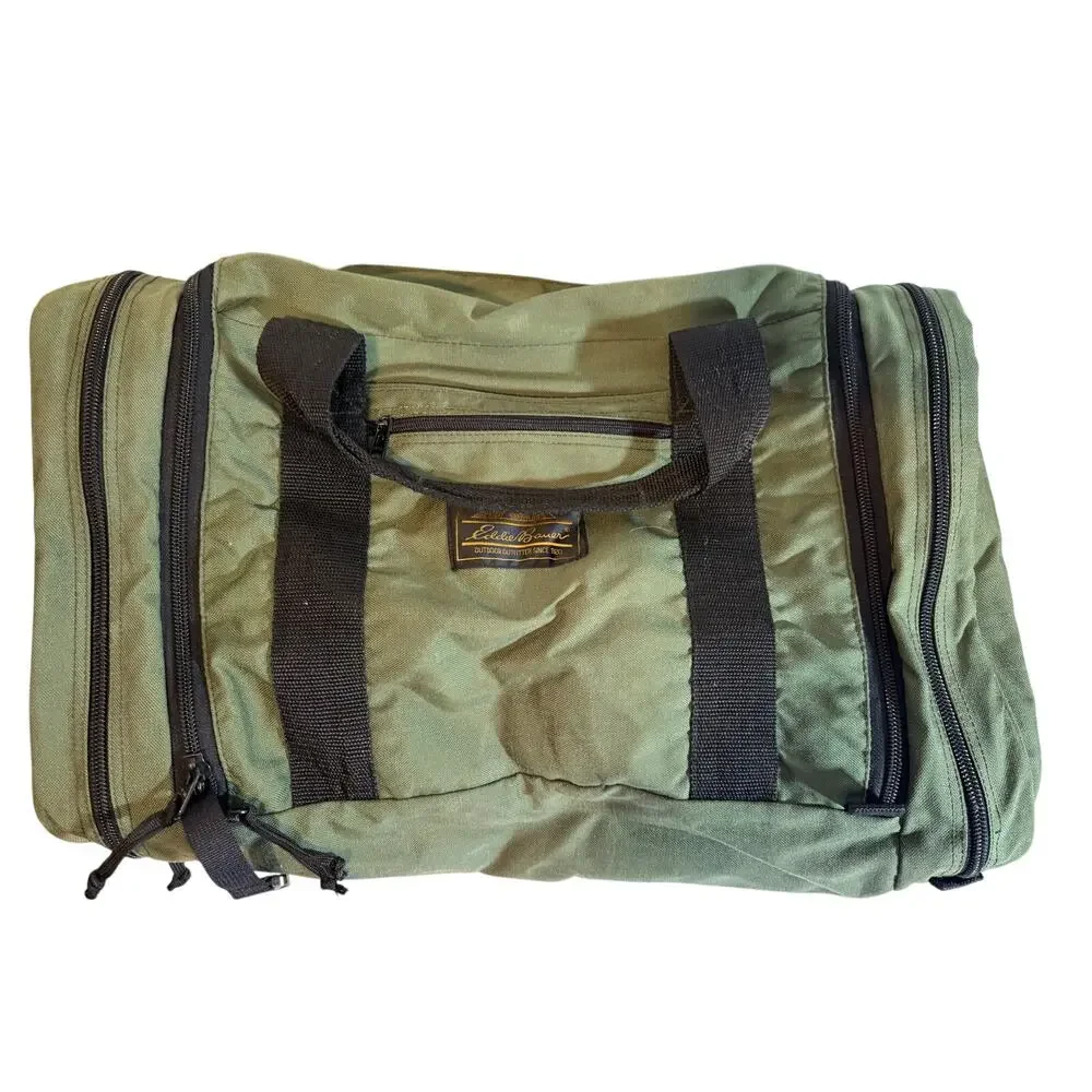 VINTAGE EDDIE BAUER WEEKENDER DUFFEL BAG Olive GREEN GORPCORE 23